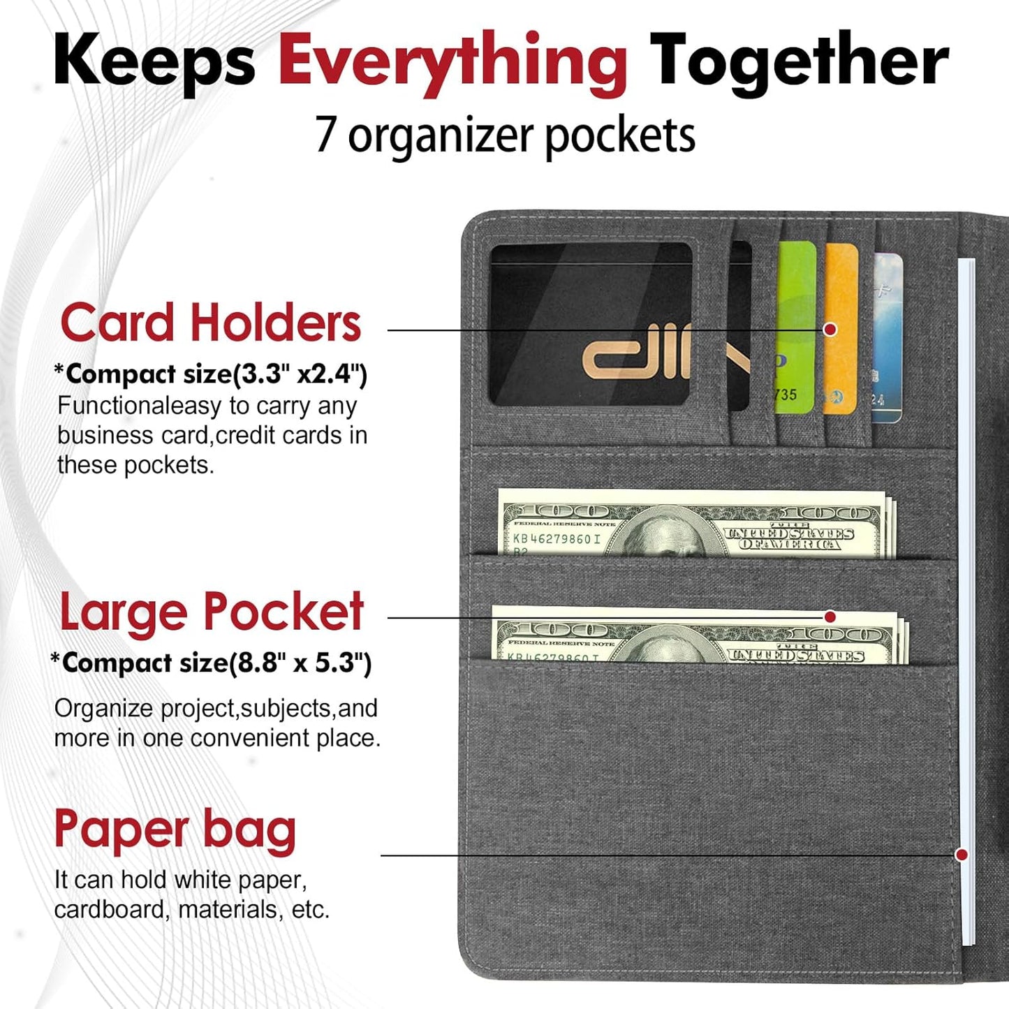 Journal Cover for Rocketbook Flip | Executive Size 6"x8.8" Fits A5, 6"x9" Steno Pad/Notebook & Top Spiral Notepad | Waterproof Protective Case with Pen Loop Holder & File Storage (Gray)