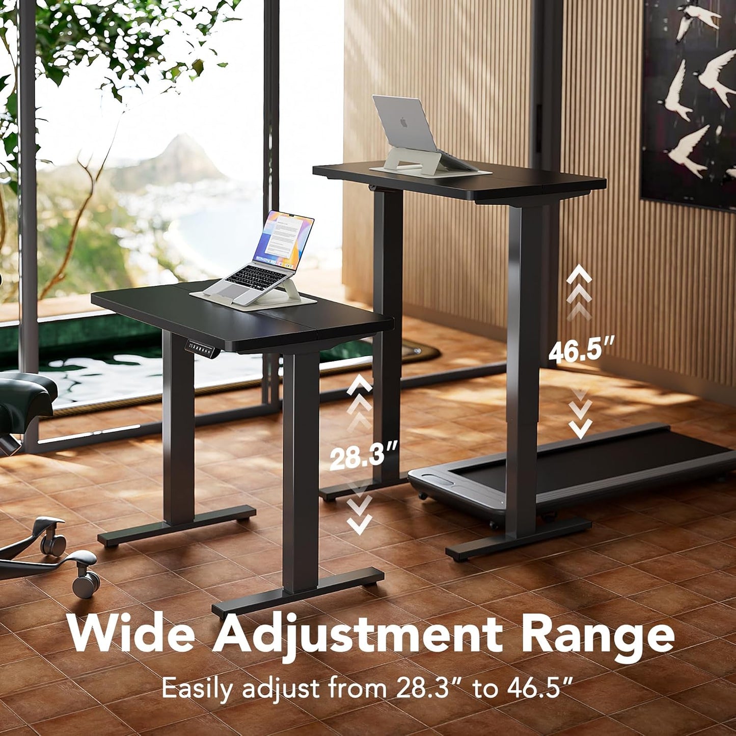 HUANUO Electric Standing Desk, 55 x 24 Inch Height Adjustable Computer Desk with Storage Bag, 4 Height Memory Settings, Sit Stand Up Desk for Home Office, Deep Black