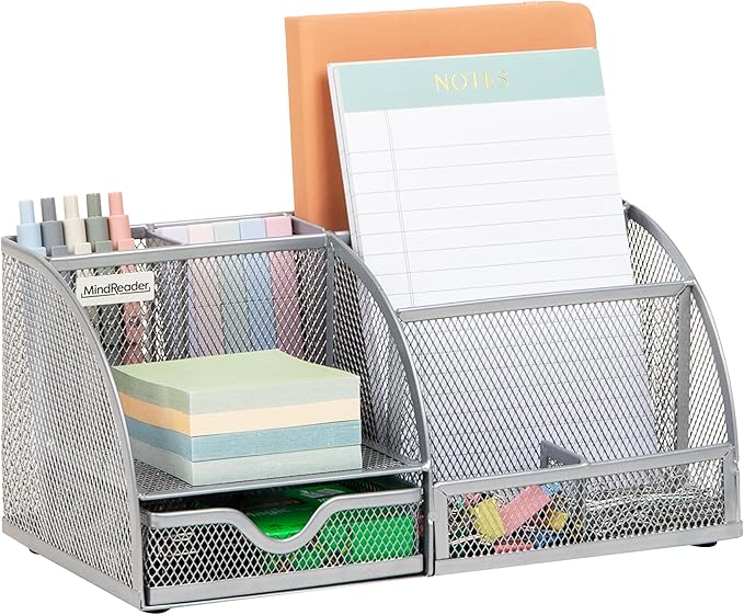 Mind Reader 7-Compartment Desktop Organizer, Metal Mesh Desk Organizer by MindReader