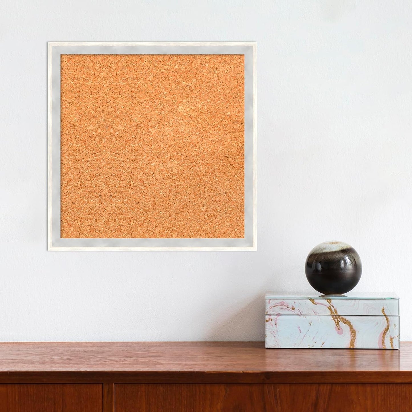 Amanti Art Natural Cork Board for Wall, 13x13 Vision Board with White Frame, X-Small Corkboard Office Decor for Home Organization, Modern Corkboard Pinboard to Display Items for Home Organization in