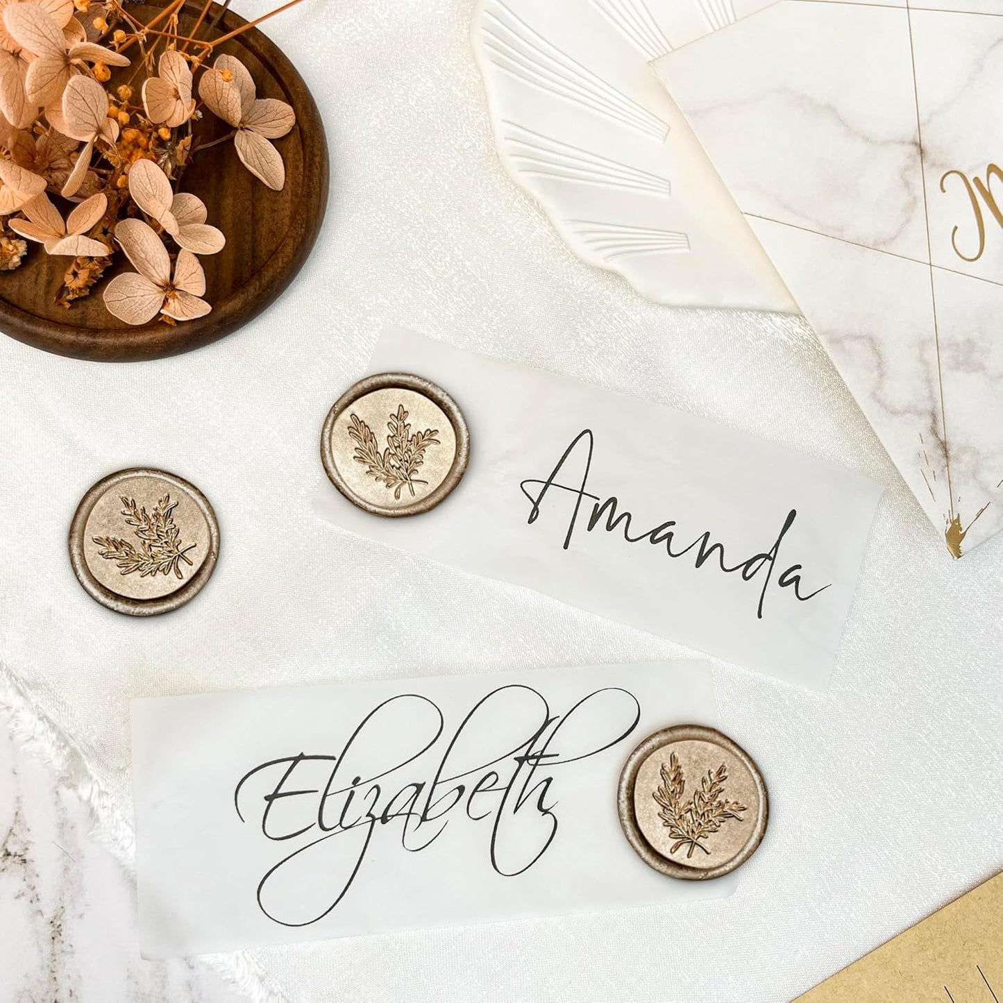50Pcs Wax Seal Stickers Handmade Envelope Seals Self Adhesive Wax Stickers for Wedding Party Invitations, Envelope, Gift Wrap, Christmas(Rosemary Style, Champagne Gold)