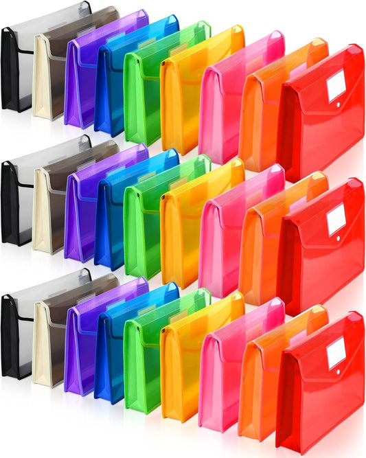 B4 Plastic Expanding File Folders Wallet for School Classroom Envelope File Folder Document Organizer Colorful Receipt Organizer with Snap Closure for Office(Bright Color,27 Pack)