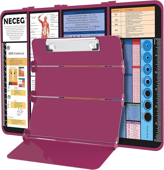 Nursing Clipboard Foldable, 4-Layer Aluminum, Pocket Size, Wine | Medical Cheat by WelcomeToNECEG