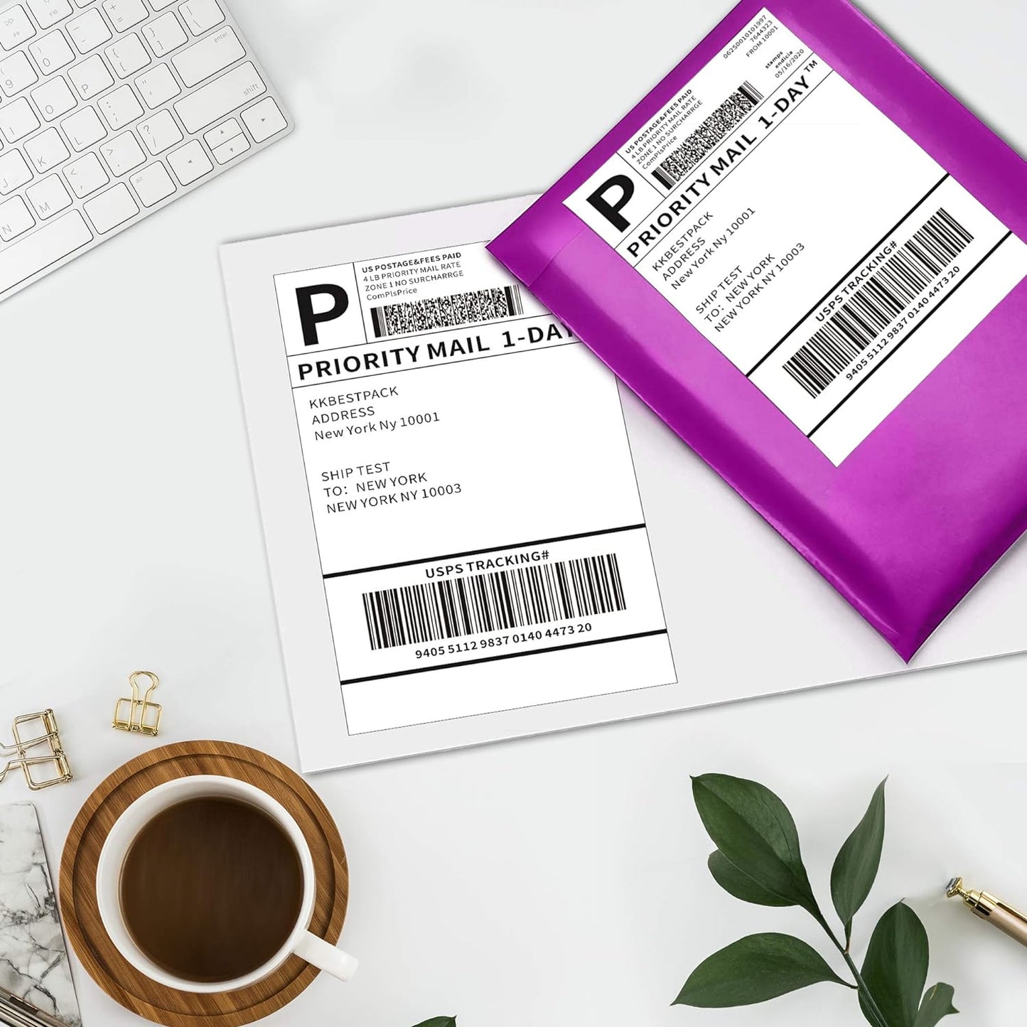 KKBESTPACK Half Sheet Shipping Labels for Laser and Inkjet Printers – 2 Per Page Self Adhesive Mailing Labels for Packages – White 8.5 x 5.5 Postage Labels for Shipping Boxes (1000 Labels) (KK2LP)