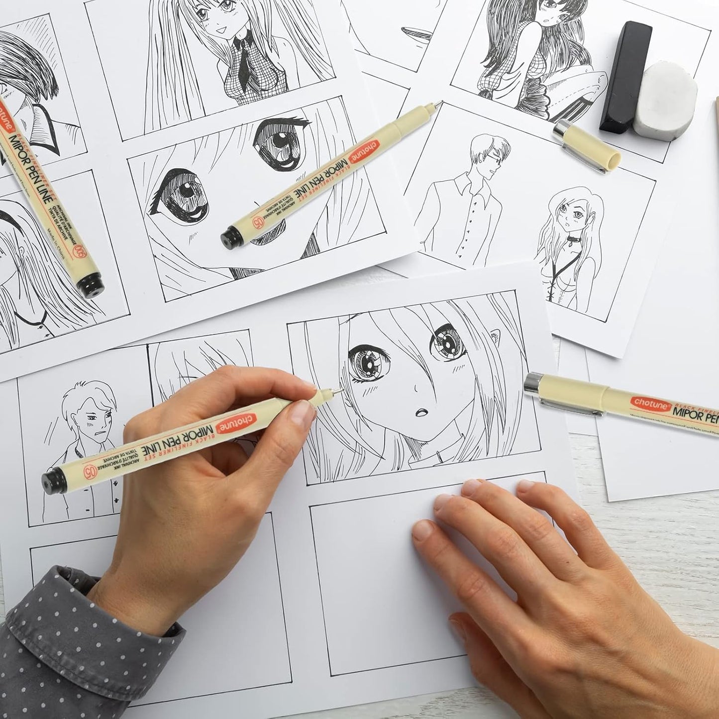 Micro Fineliner Set, 6 Pack Black Micro Fine Point Drawing Waterproof Archival Ink Multiliner Pens for Artist Illustration, Sketching, Technical Drawing, Anime, Manga