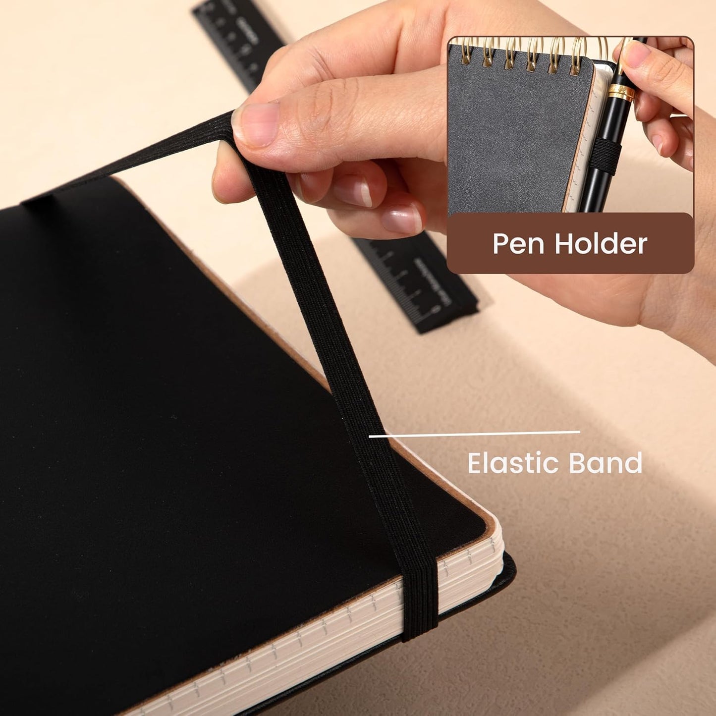 Yoment Top Spiral Notebook Leather Large Steno Pads 240 Pages Spiral Notepad for Work 7x10 Top Bound Steno Notebook, 100 GSM Thick Paper, Left Handed Notebooks for Office College School, Black
