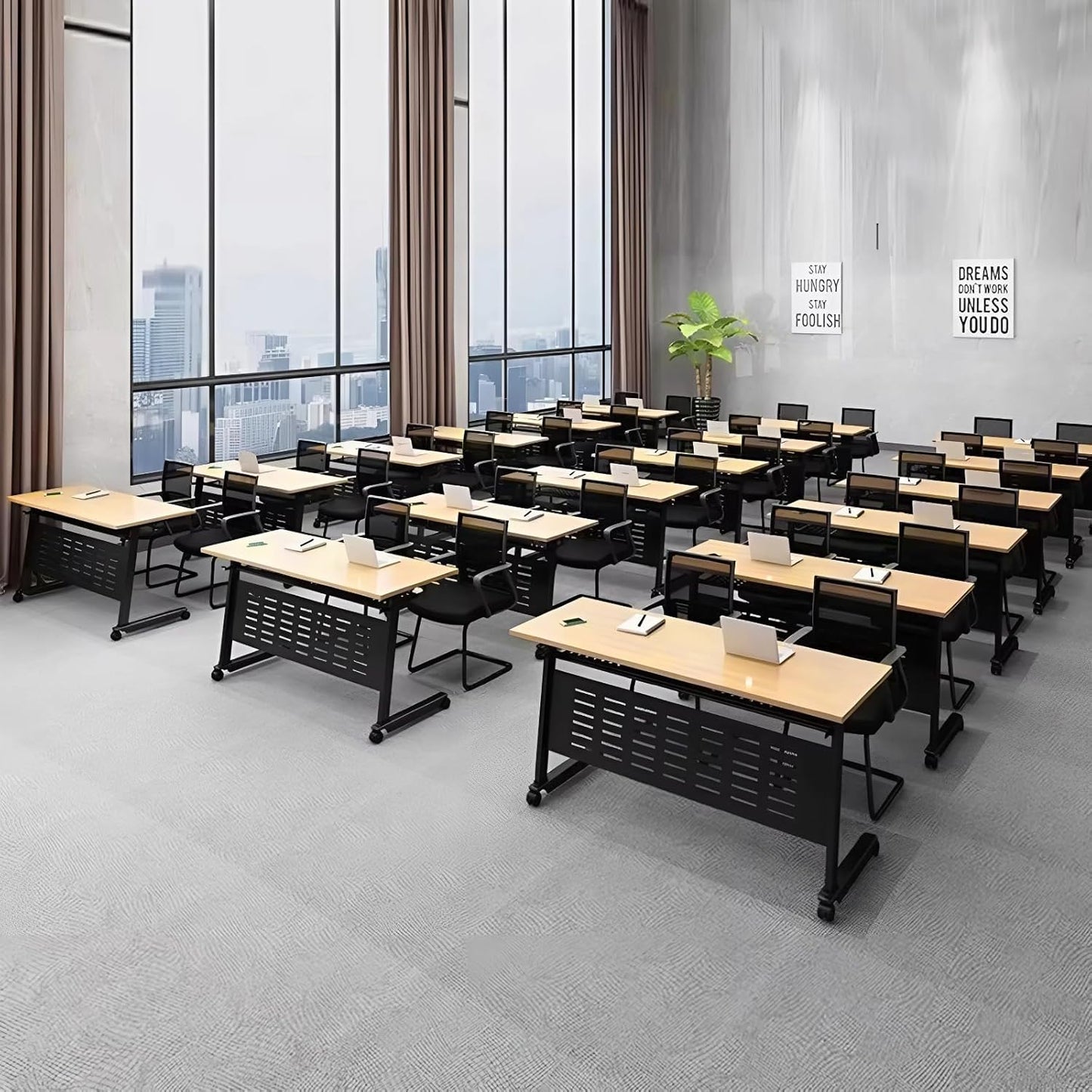 Foldable Conference Table, Folding Conference Room Table with Wheels, Modern Rectangle Flip Top Mobile Training Table for Office Room Classroom (2pack 63in)