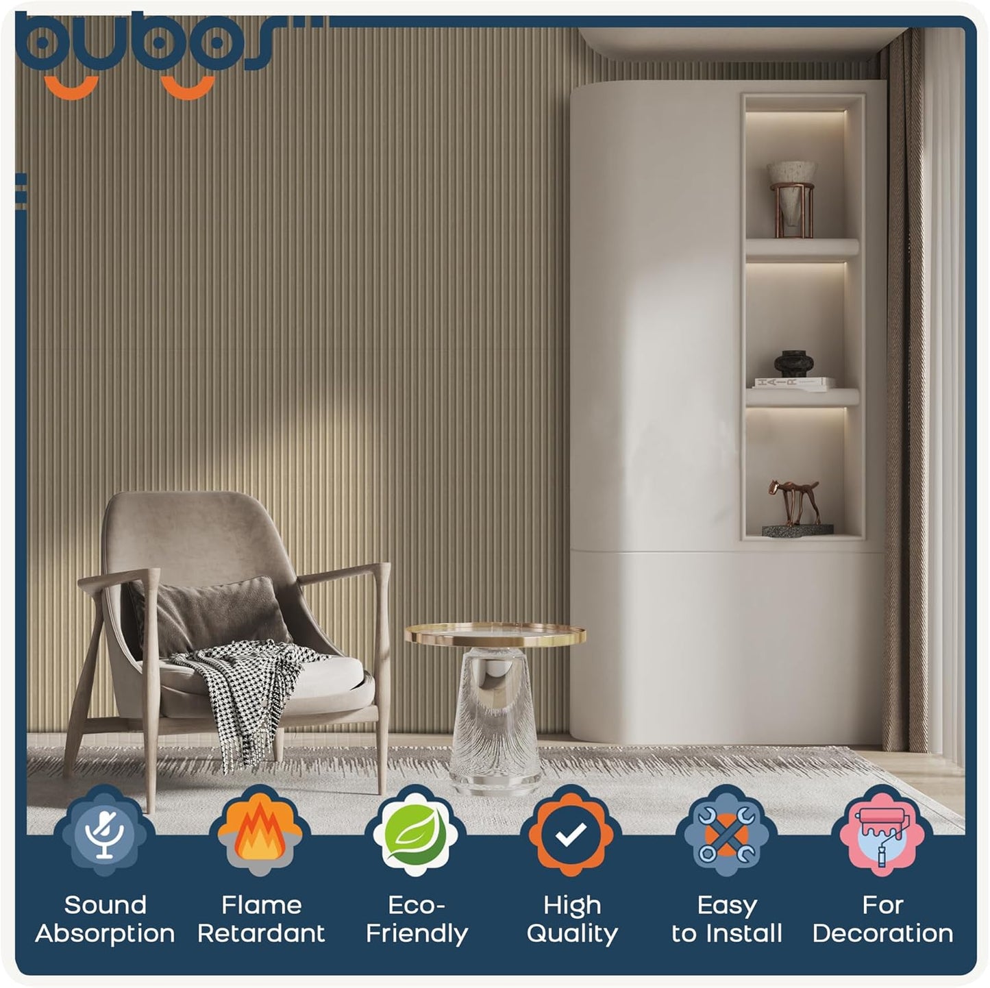 BUBOS 10 Pack Large Acoustic Panels,47.2" X 23.6" X 0.4" Acoustical Wall Panel,Self-Adhesive Sound Proof Foam Panels, Decorative Soundproof Wall Panels for Home Studio Office (Camel)