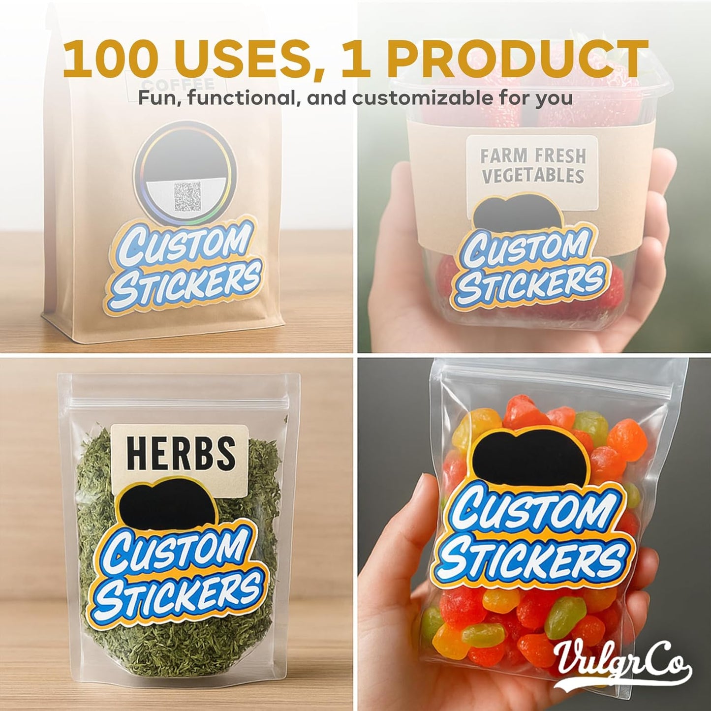 VulgrCo Personalized Custom Individually Die Cut Stickers Decals for Fun, Business, Weddings, Birthdays, Gifts Waterproof (Clear)