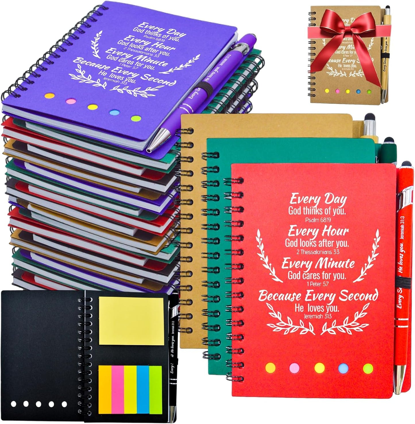 200 Pcs Bulk Christian Gifts Prayer Journal for Woman - 100 Set Religious Notepad with Christian Pen - Bible Notebook - Church Gifts for Inspirational, Bible Study, Devotions (Colorful)