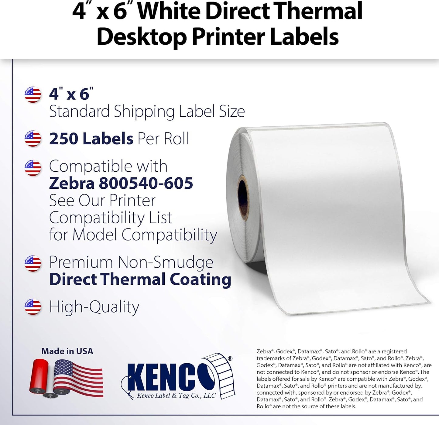 4" X 6" Direct Thermal Perforated Stickers Labels for Shipping Labels, Inventory, and Color Coding - Compatible with Zebra, Rollo, Godex and More (White, 12 Rolls)