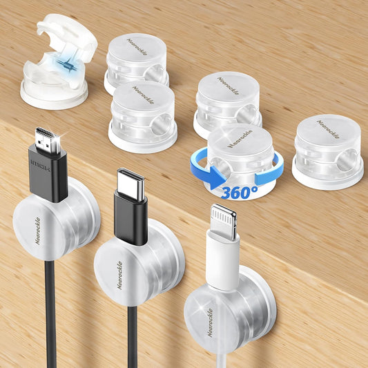 9 Pack Spring Cord Organizer Cable Clips [Locking Cable Rotatable], 2025 Latest Nearockle Phone Charging Cord Holder Cable Management for Car, Nightstand, Office Desk Accessories (Clear)