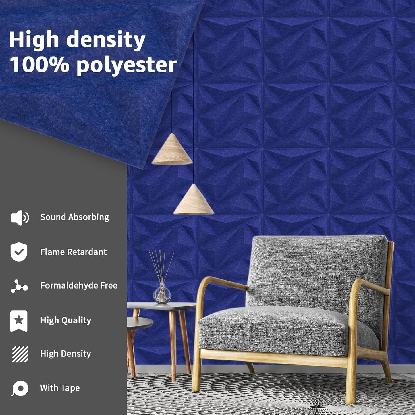 Art3dwallpanels Acoustic Panels 20 Pack Soundproof Wall Panels Sound Dampening Panels, 3D Wall Panels Sound Absorbing Panels, 12" X 12", Blue with Tape