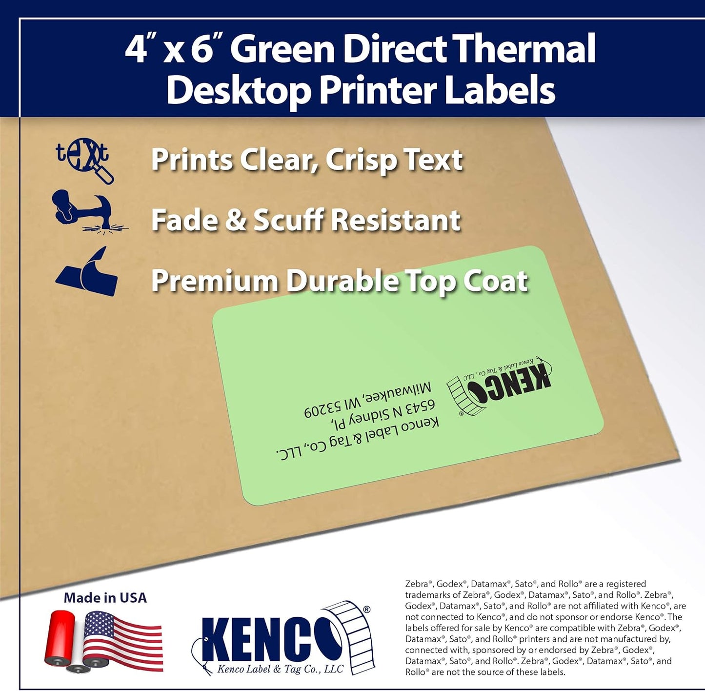 4" X 6" Direct Thermal Perforated Stickers Labels for Shipping Labels, Inventory, and Color Coding - Compatible with Zebra, Rollo, Godex and More (Green, 24 Rolls)