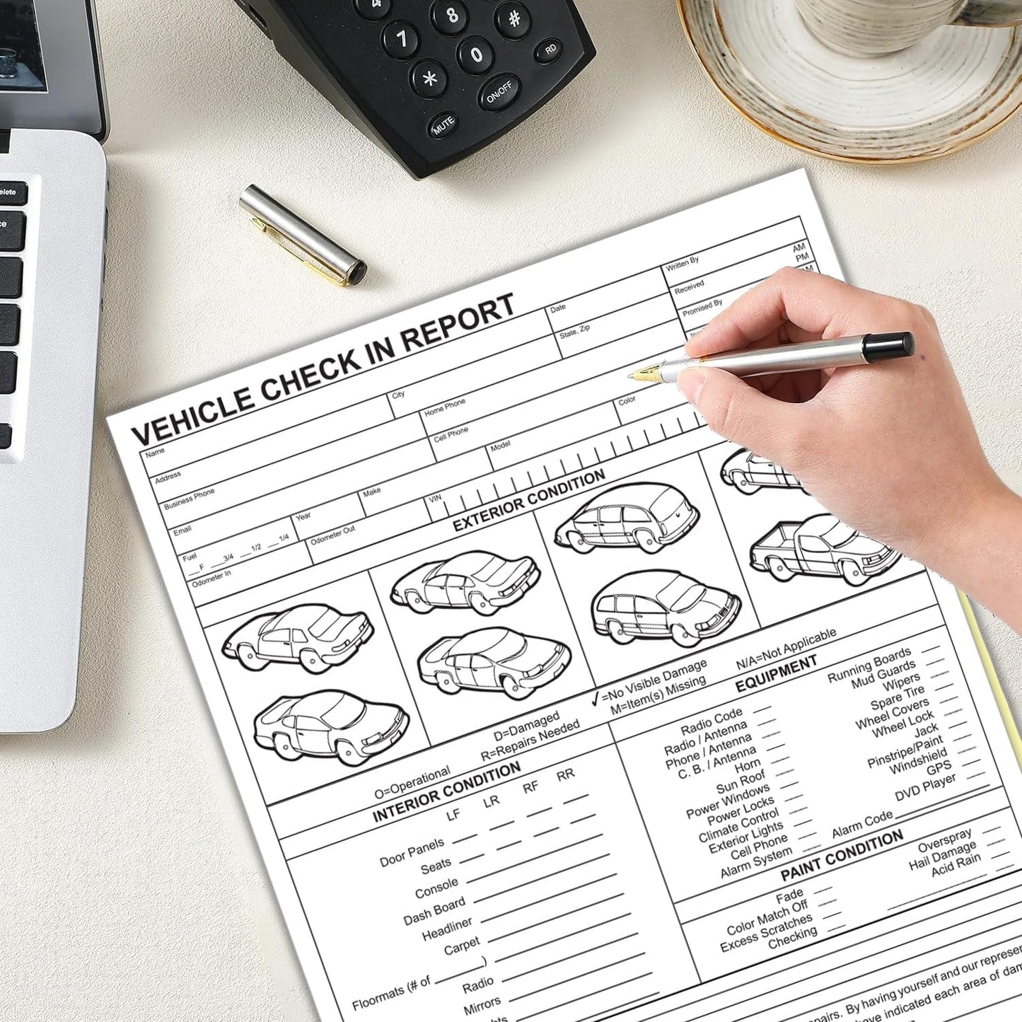 Vehicle Check-In Form Pad – 8.5" x 11" 2-Part Carbonless Auto Condition Report – White & Canary Copies – Service Intake Sheet for Car Dealerships, Repair Shops & Mechanics – Pack of 200