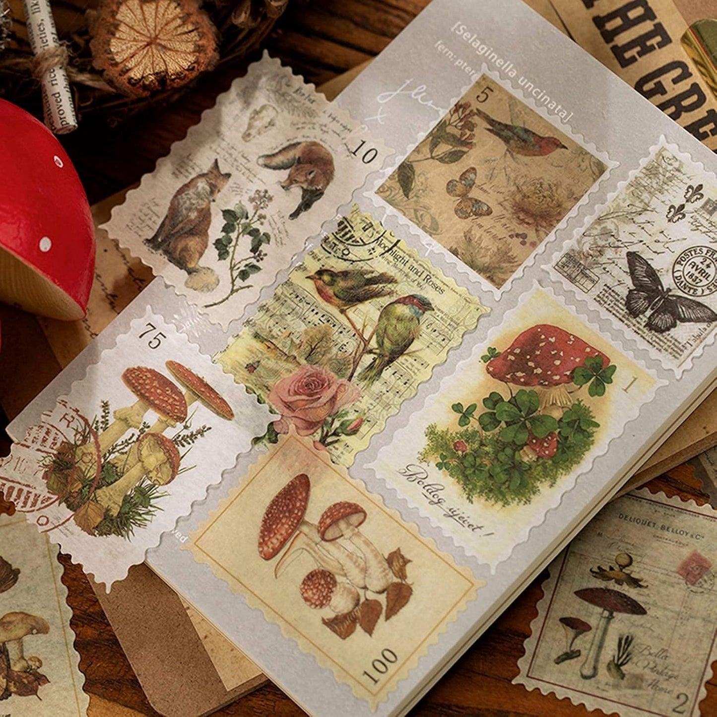 60pcs Vintage Postage Stamp Stickers, Aesthetic Sticker for Scrapbooking, Journaling Supplies, Planners, Kid DIY Art Crafts, Bullet Journal Ephemera
