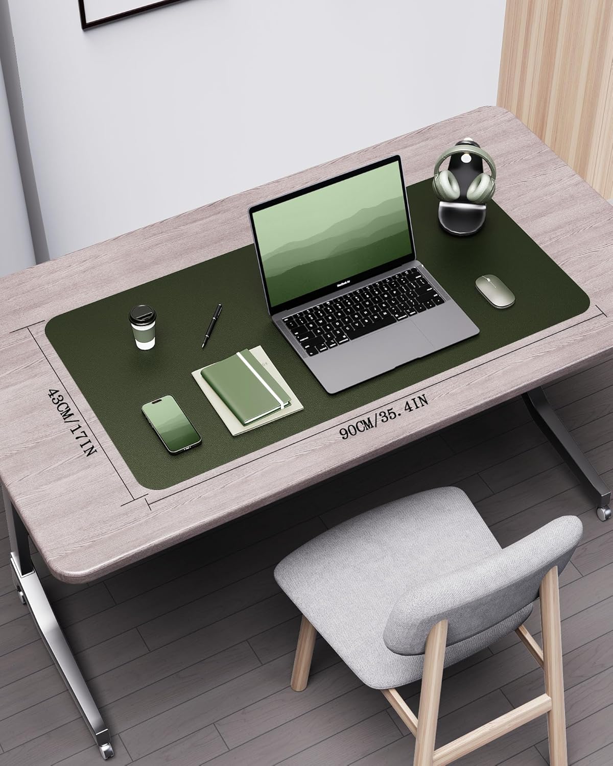 YSAGi Double-Sided Desk Pad, 35.4"x17" Leather Desk Mat, Eco Cork Desk Pad Protector,Large Mouse Pad,Waterproof Desk Blotter for Office/Home (Dark Green/Cork)