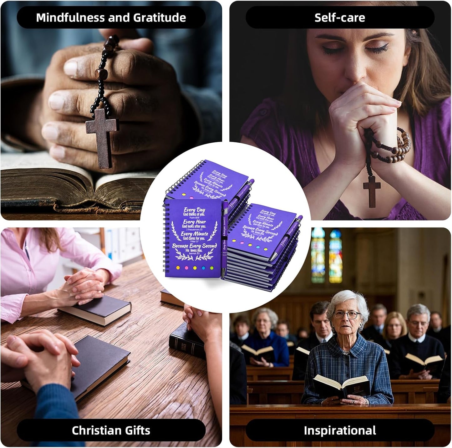 400 Pcs Bulk Fathers Day Christian Gifts Prayer Journal for Woman - 200 Set Religious Notepad with Christian Pen - Bible Notebook - Church Gifts for Inspirational, Bible Study, Devotions ( Elegant )