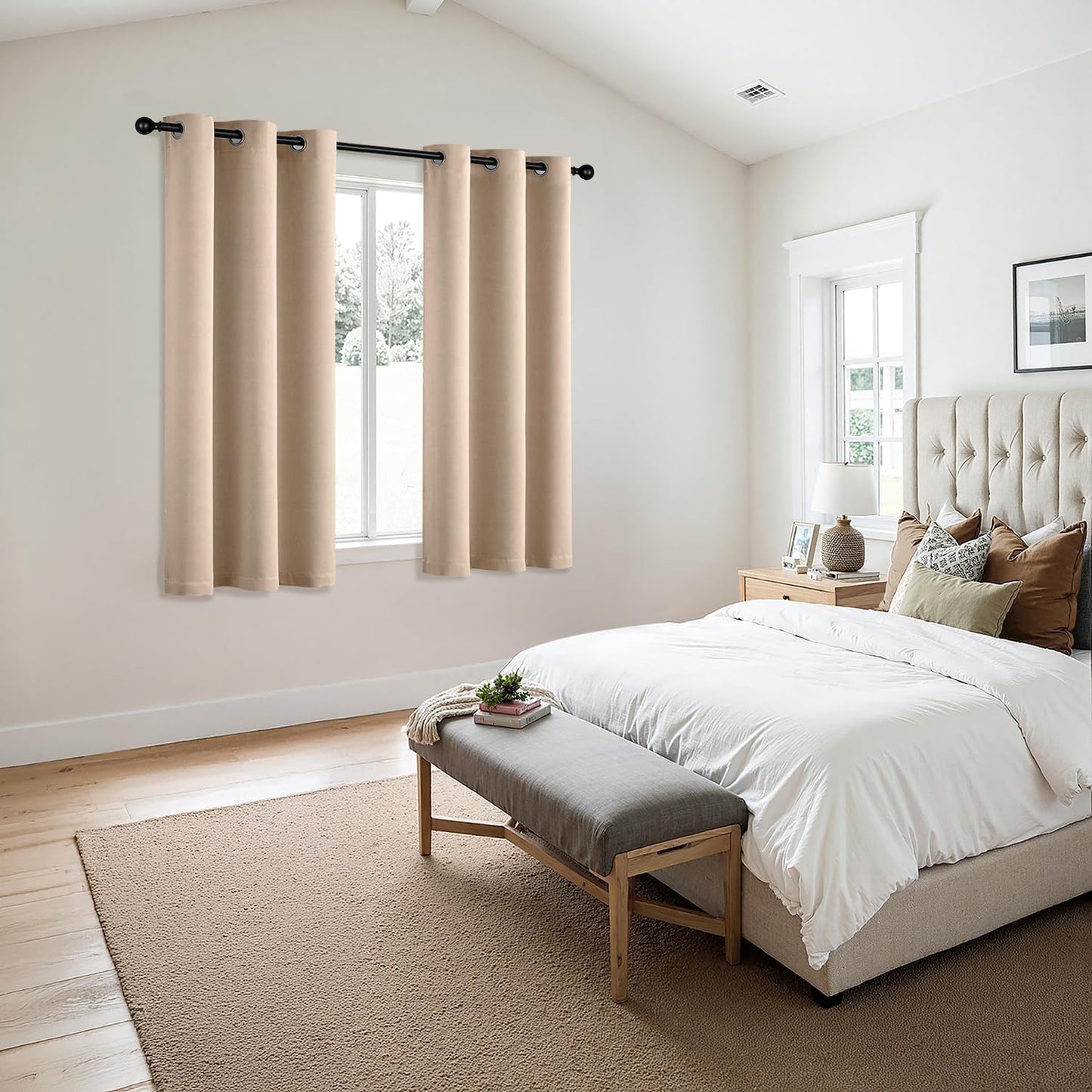 MIULEE Beige Blackout Curtains for Bedroom Living Room 63 Inches Long 2 Panels, Thermal Insulated Room Darkening Drapes Solid Grommet Top Noise Reduction Light Blocking Window Treatments 40x63 Inch