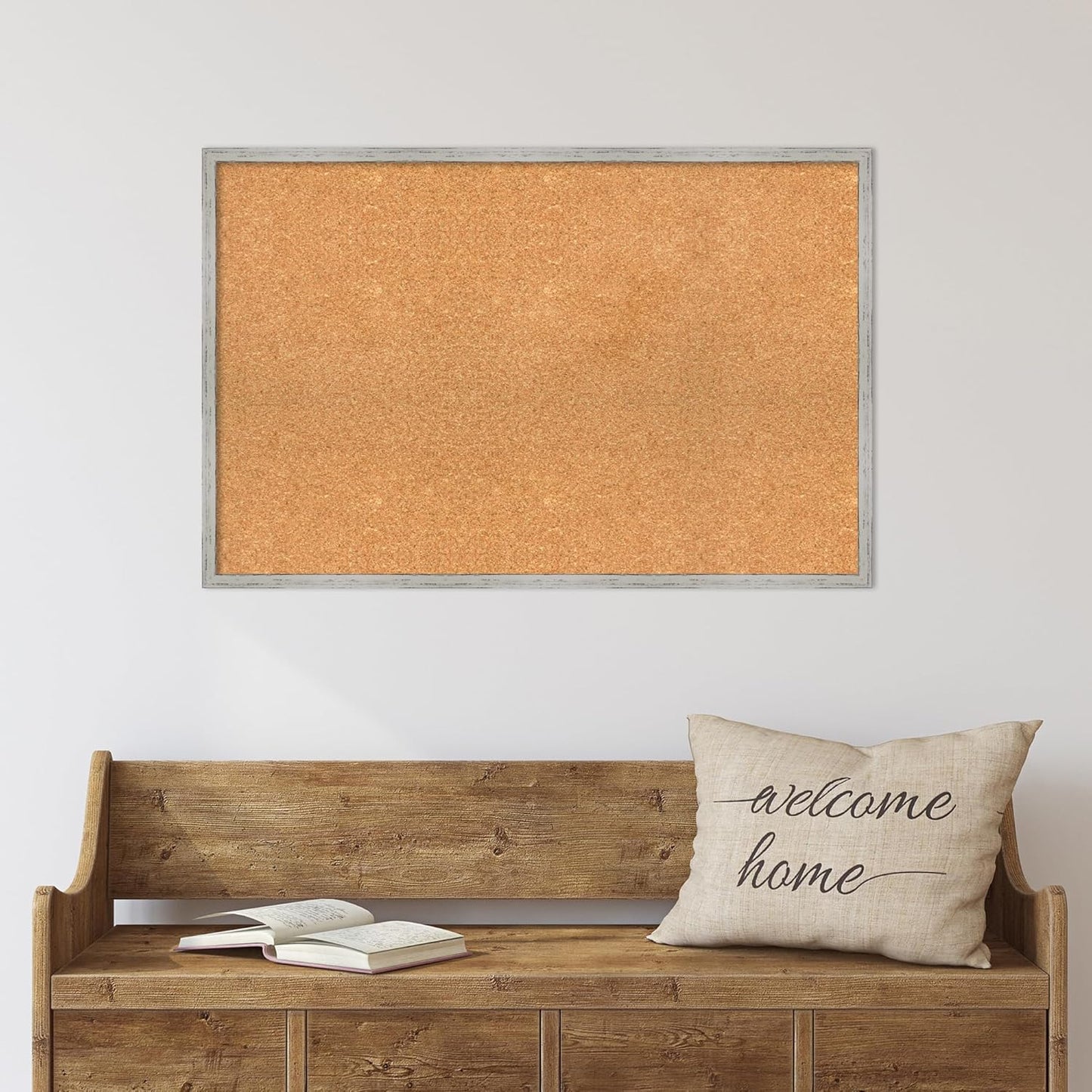 Amanti Art Natural Cork Board for Wall, 23x35 Vision Board with White Frame, Large Corkboard Office Decor for Home Organization, Cottage Corkboard Pinboard to Display Items for Home Organization in