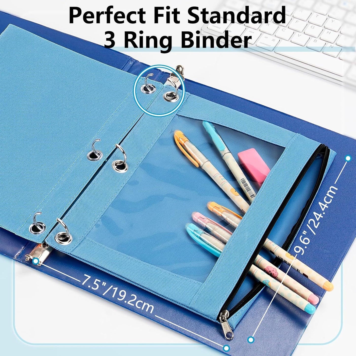 Forvencer 24 Pack Pencil Pouches for 3 Ring Binder, Smooth Zipper 3 Ring Binder Pencil Pouch, Multi-Color Pencil Case for Binder, Clear Top Binder Pencil Pouch, Pencil Bag with 3 Re-enforced Grommets