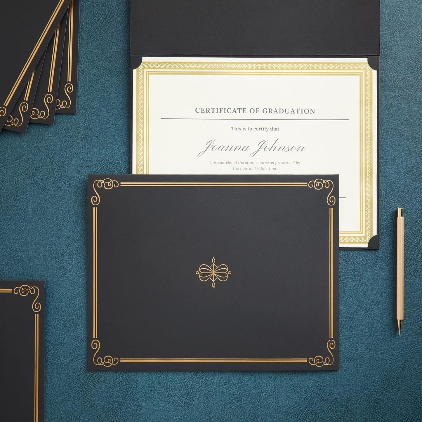 24-Pack Black Certificate Holders with Elegant Gold Foil Design for Letter-Size 8.5 x 11 Documents, Achievements, Certificates, Graduation Diploma Cover (11.2 x 8.8 in)