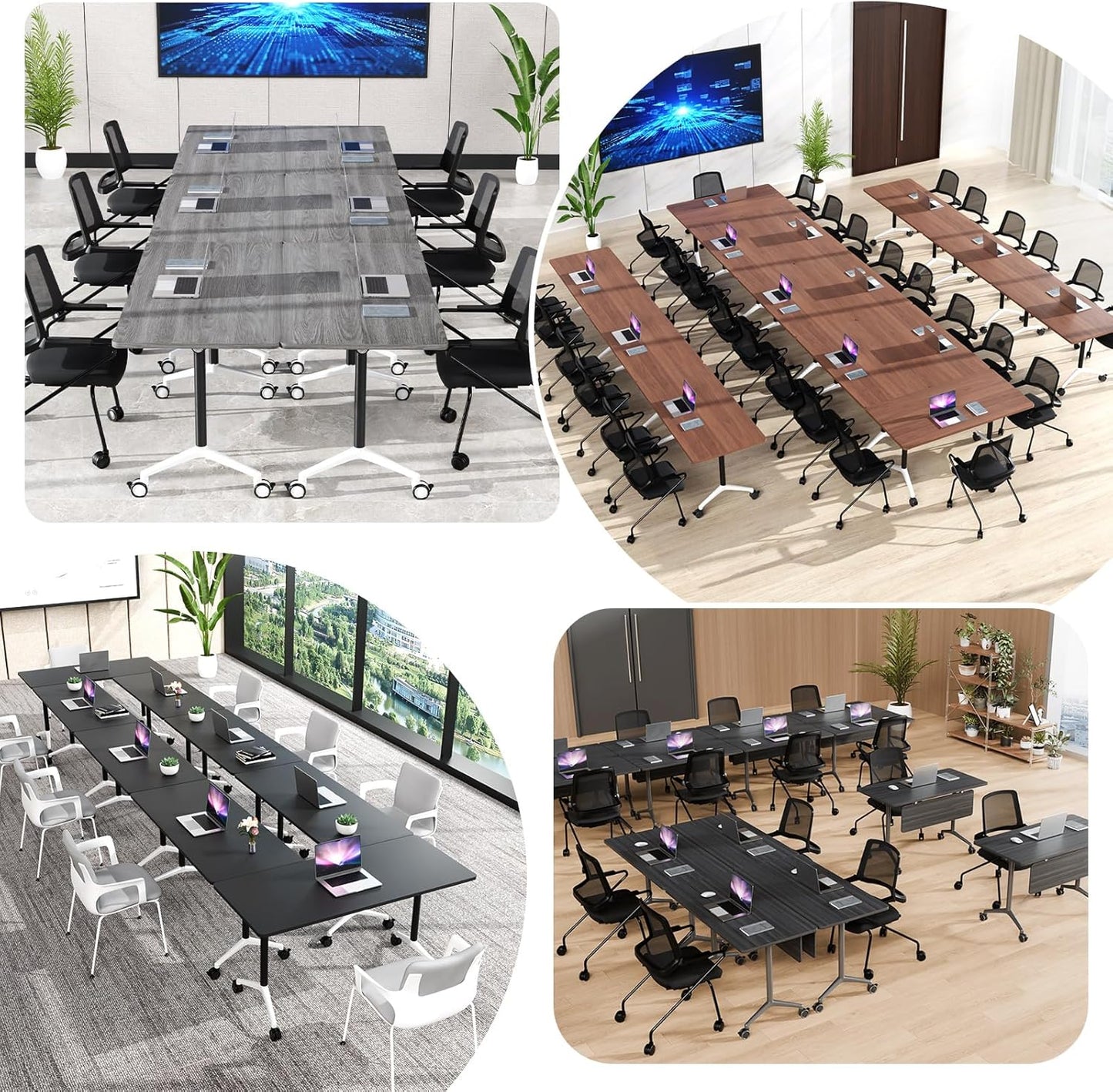 Conference Room Table, Folding Conference Tables,Thicken Grey Tabletop,Flip Top Wooden Seminar Meeting Room Table for Conference Room Offices (6, BlackWoodGrain, 70.8”)