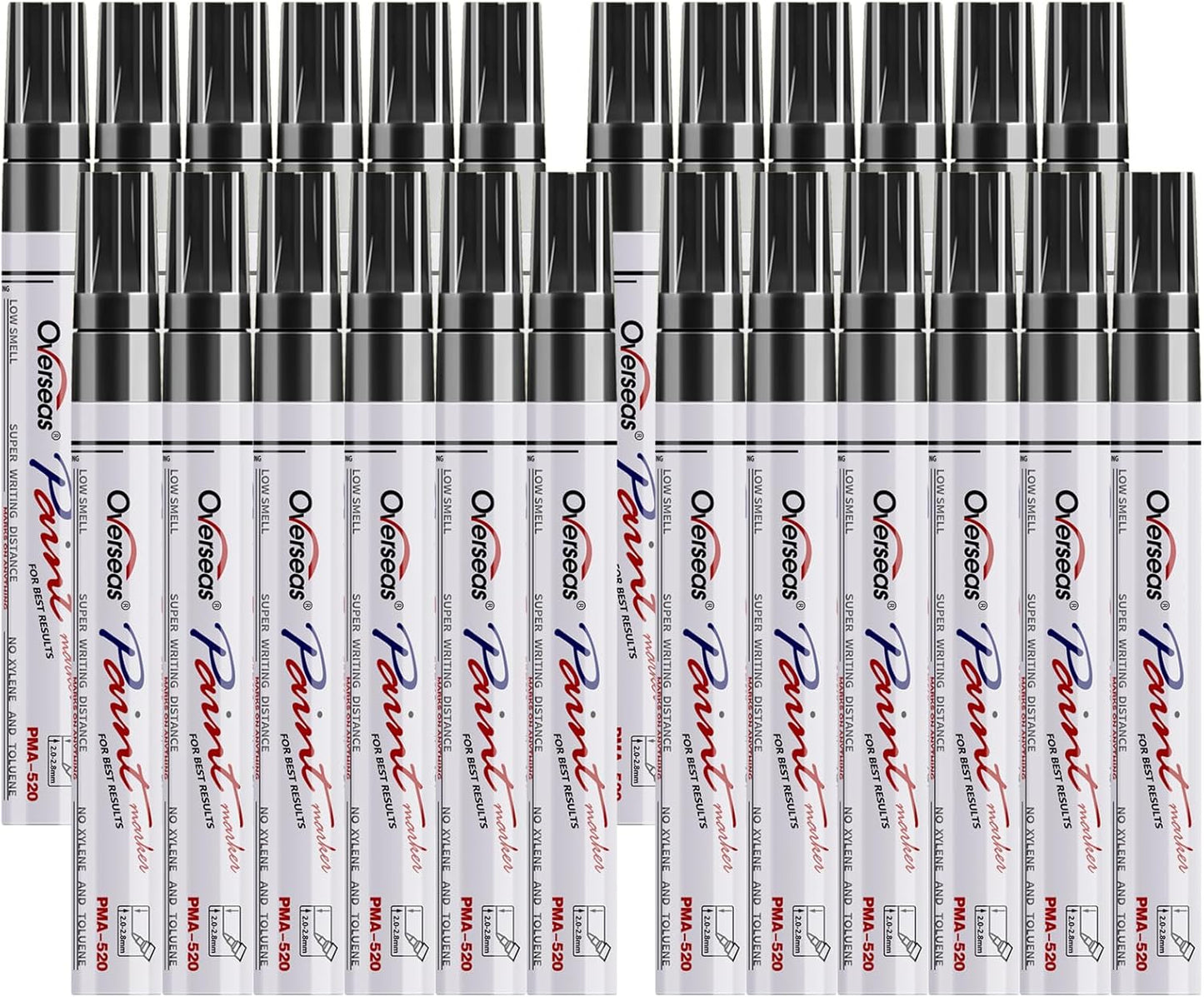 Overseas Black Paint Pens Permanent Markers 24 Pcs, Oil Based Paint Markers Set, Quick Drying, Waterproof, Medium Tip Marker Pens for Metal, Rock, Wood, Plastic, Canvas, Glass, Stone, Rubber, Paper