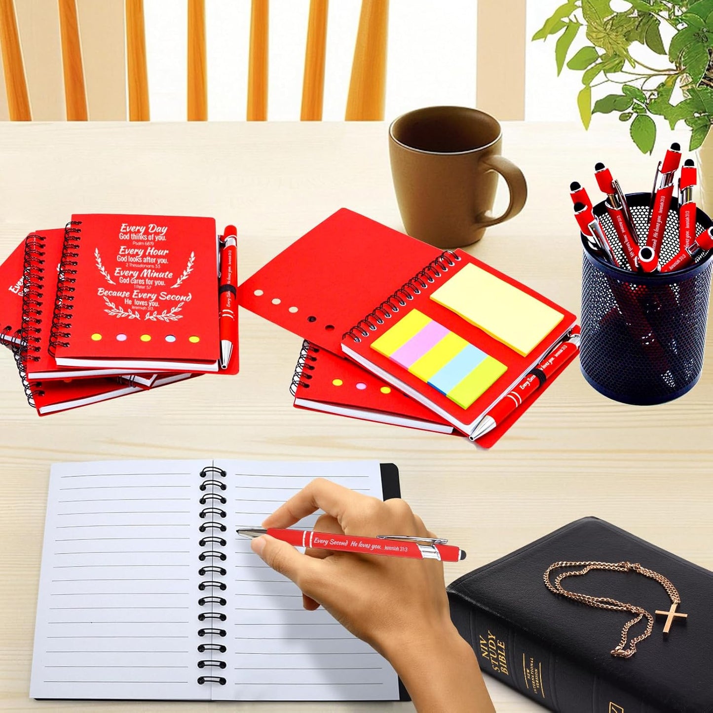 40 Pcs Bulk Fathers Day Christian Gifts Prayer Journal for Woman - 20 Set Religious Notepad with Christian Pen - Bible Notebook - Church Gifts for Inspirational, Bible Study, Devotions ( Red )