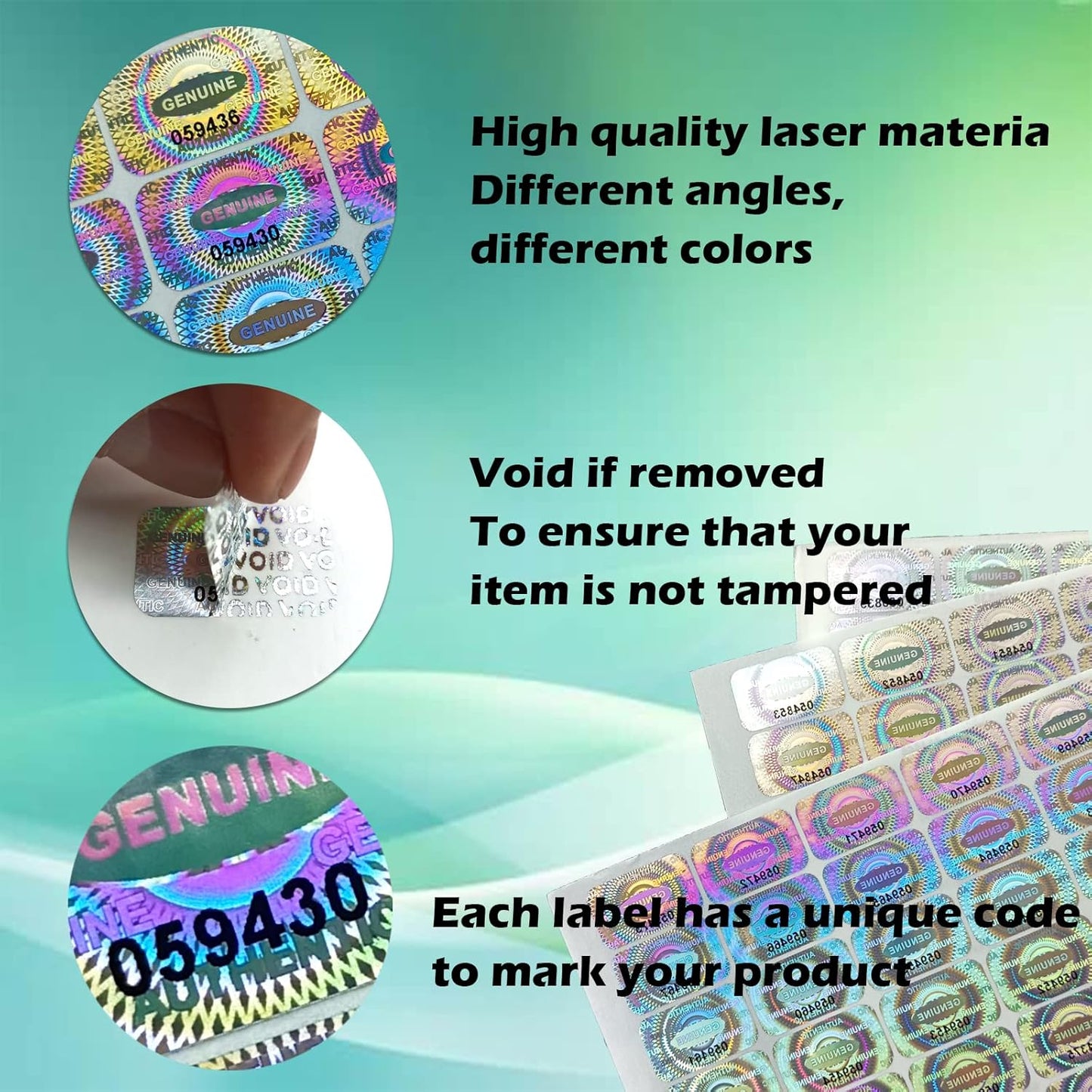 Holographic Tamper Evident Stickers 380pcs Security Sticker Warranty Void Seal Tamper Proof Labels with Unique Sequential Serial Numbering (1 X 0.6 Inch,GQYH)