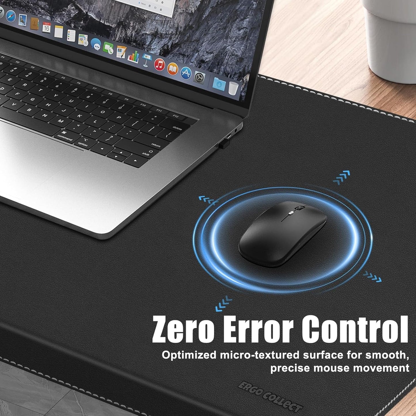 Desk Mat with Lip & Reinforced Stitched Edge|Non-Slip Waterproof PU Leather Desk Pad|Ergonomic Keyboard Mouse Pad With edge Protector|for Office, Home, Study(23.6" x 16.5",Black)