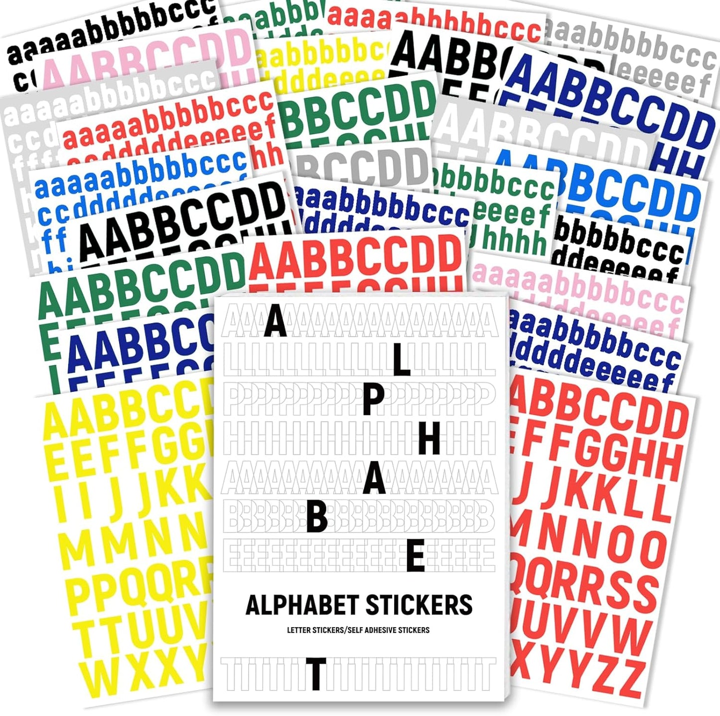 3456 Pcs 36 Sheets Colorful Alphabet Stickers Pad, 9 Colors Self Adhesive Letter Number Stickers Vinyl Waterproof Decals for Mailbox Gift Decoration Door Classroom Decor DIY Crafts
