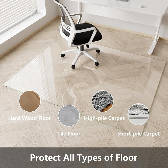 Koonmi Chair Mat for Carpet, Tempered Glass 60"x80" Office Chair Mat, Glass - Image 5