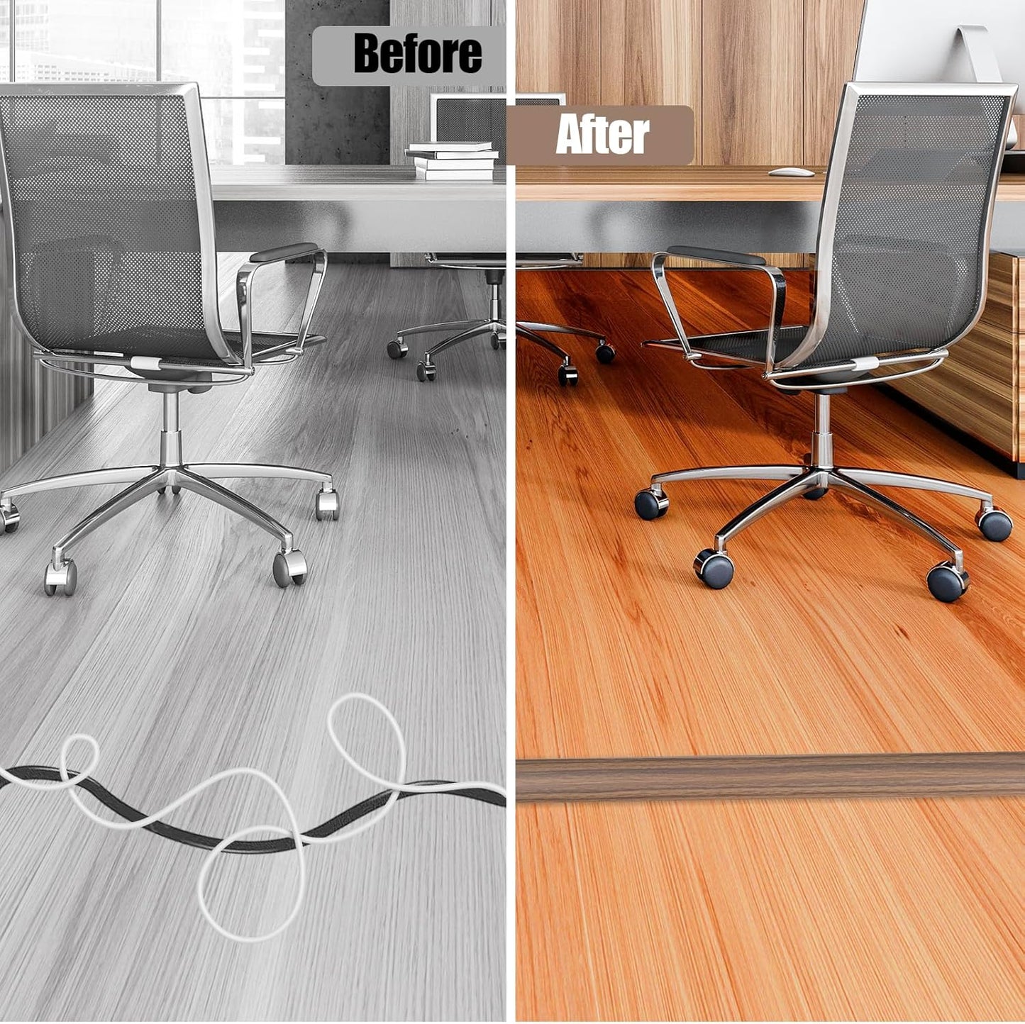 Floor Cord Cover Self Adhesive Cord Hider,3.3FT Cable Management, Extension Strip Protector for Wires, Prevent Cable Trips for Offices, Gyms, Exhibitions Cavity:0.3"(W) x0.28(H) Woodsmokedbrown