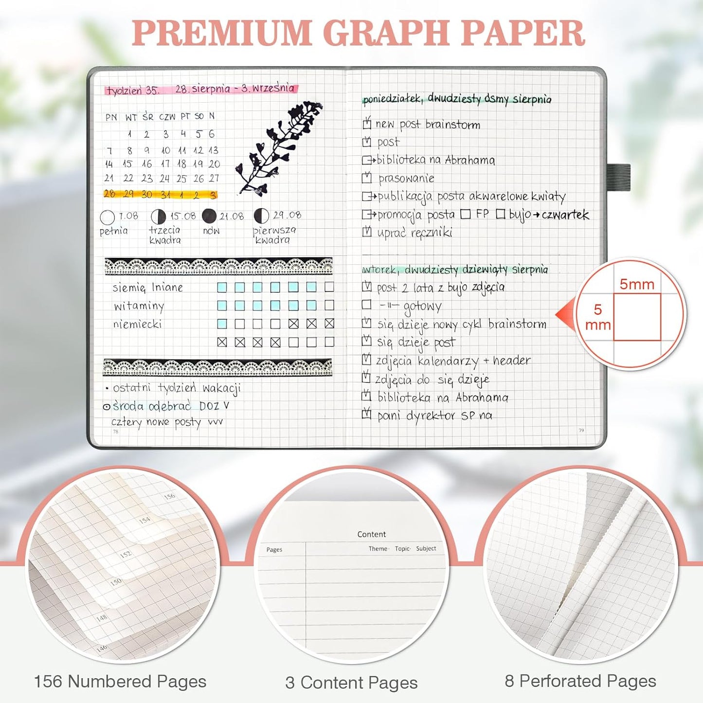 Graph Paper Notebook 3 Pack, A5 Grid Notebook Journal with Index Pages, Graph Notebook with 120gsm Paper, Leather Journal for Writing, Grid Paper Notebook for Work, School Supplies, Math,5.75" x 8.38"