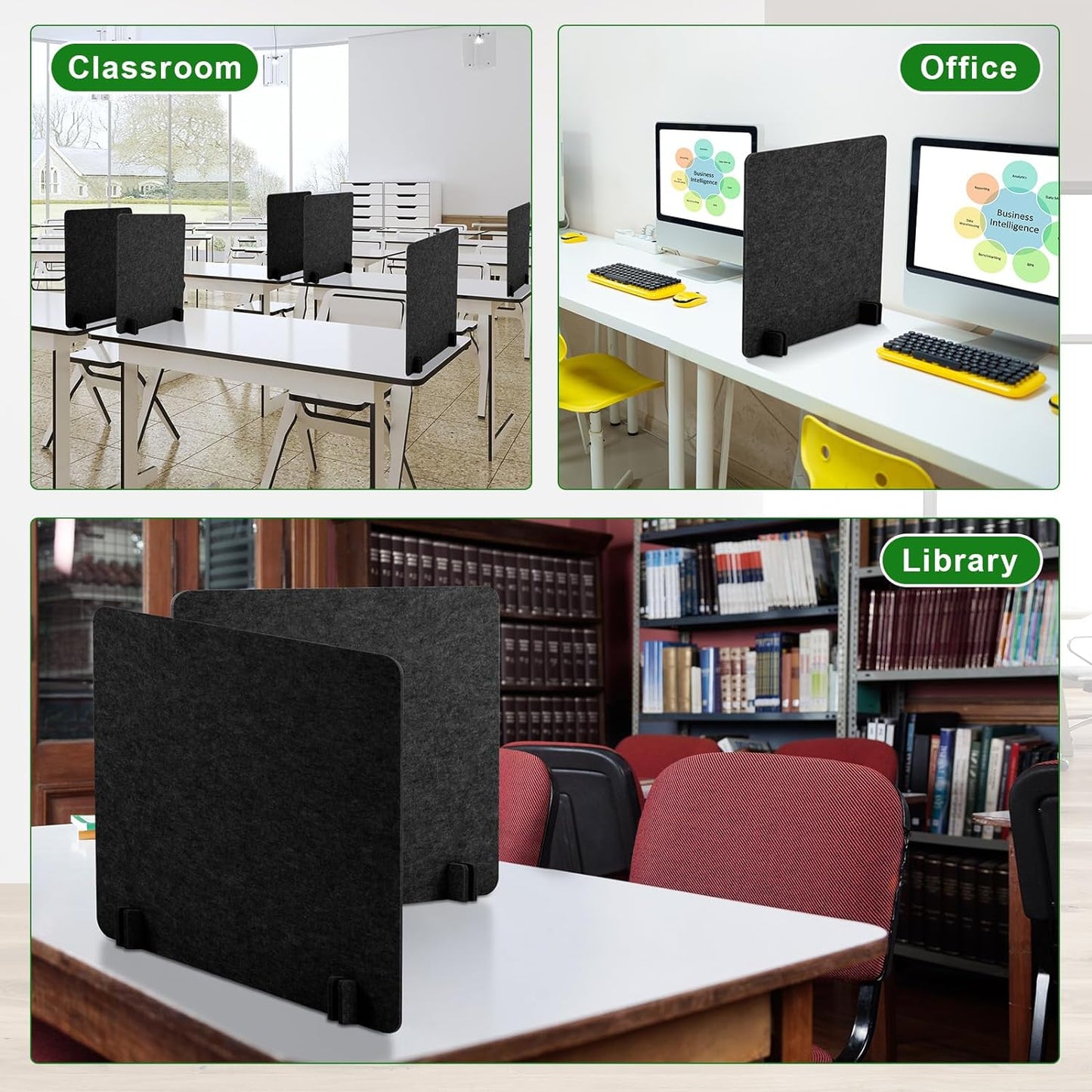 Kisston 6 Pack Acoustic Desk Divider Desk Partition 24 x 24" Stand Up Freestanding Desk Privacy Panel Noise and Visual Distractions Reducing Table Divider for Student Reception Area Office(Dark Gray)