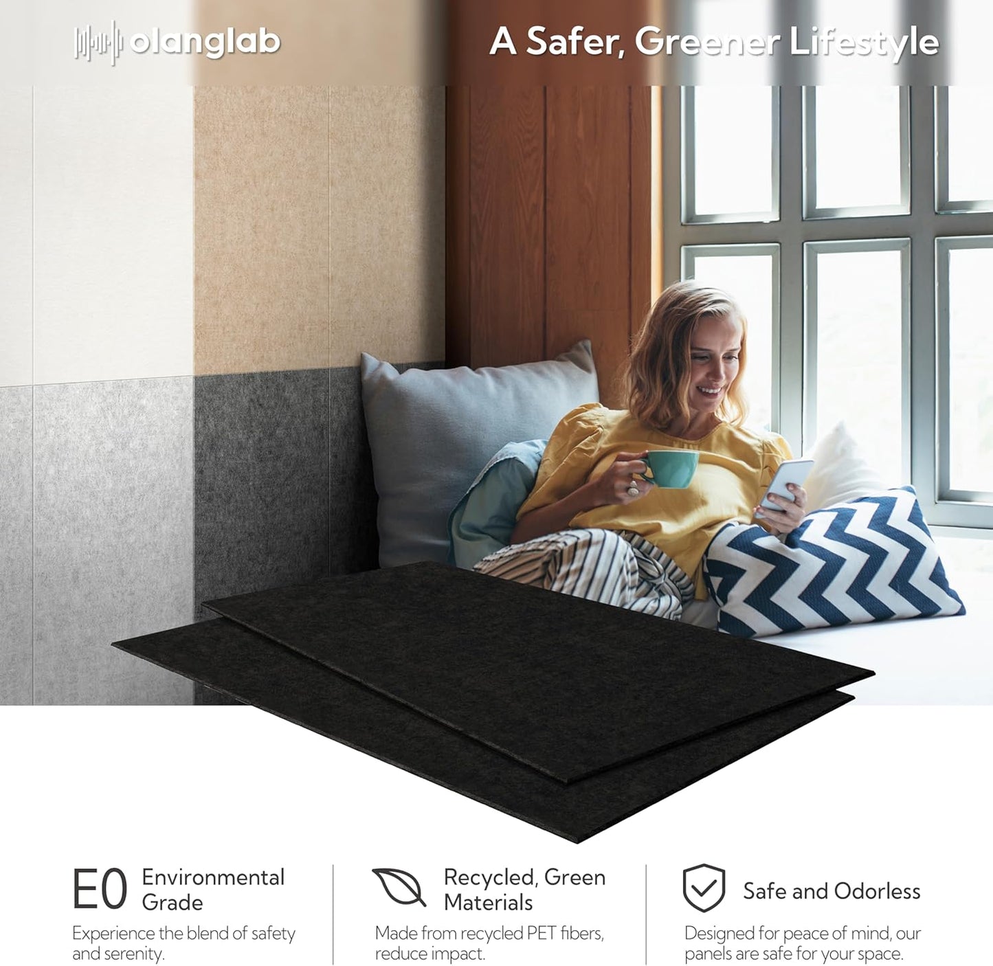 Olanglab Acoustic Wall Panels 10 Pack, 48 x 24 per Acoustic Panels Sound Absorbing, Sound Panels for Home Studio and Office, Solid Black