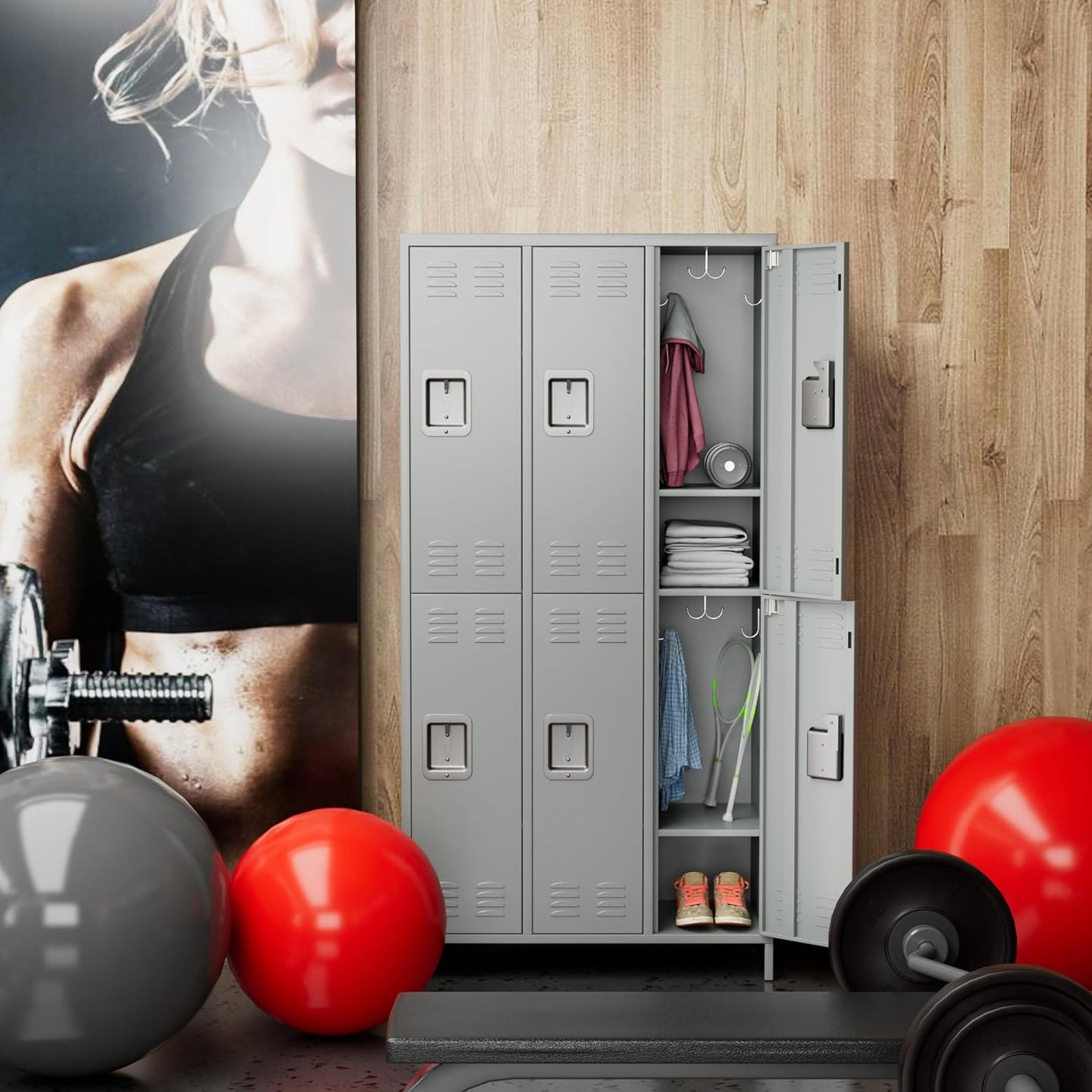 6 Doors Metal Lockers for Employees with Lock,Metal Storage Locker for Employees with 18 Hooks for School,Office, Gym,Home,Assembly Required,6 Doors Light Grey