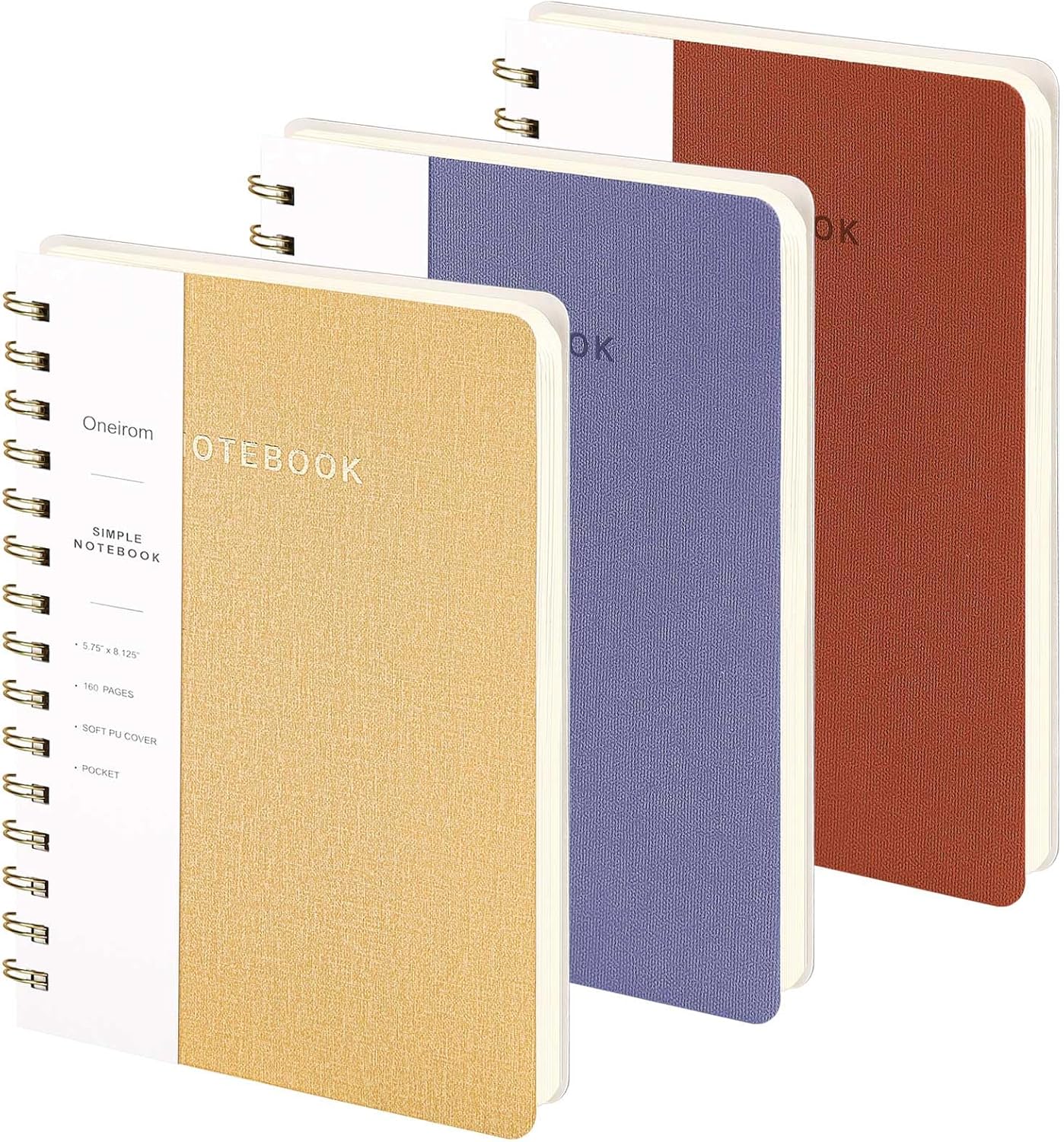 Lined Spiral Notebook College Ruled A5 Journal Book for Note Taking, 160 Pages Writing Journal for Office and Home School Supplies 5.75 x 8.125 inch (Brown Khaki Violet)
