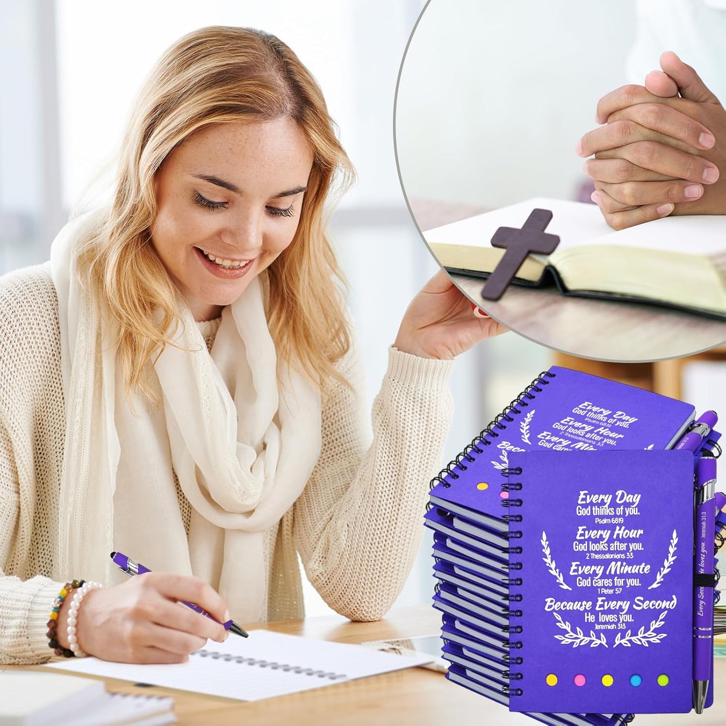 60 Pcs Bulk Fathers Day Christian Gifts Prayer Journal for Woman - 30 Set Religious Notepad with Christian Pen - Bible Notebook - Church Gifts for Inspirational, Bible Study, Devotions ( Elegant )