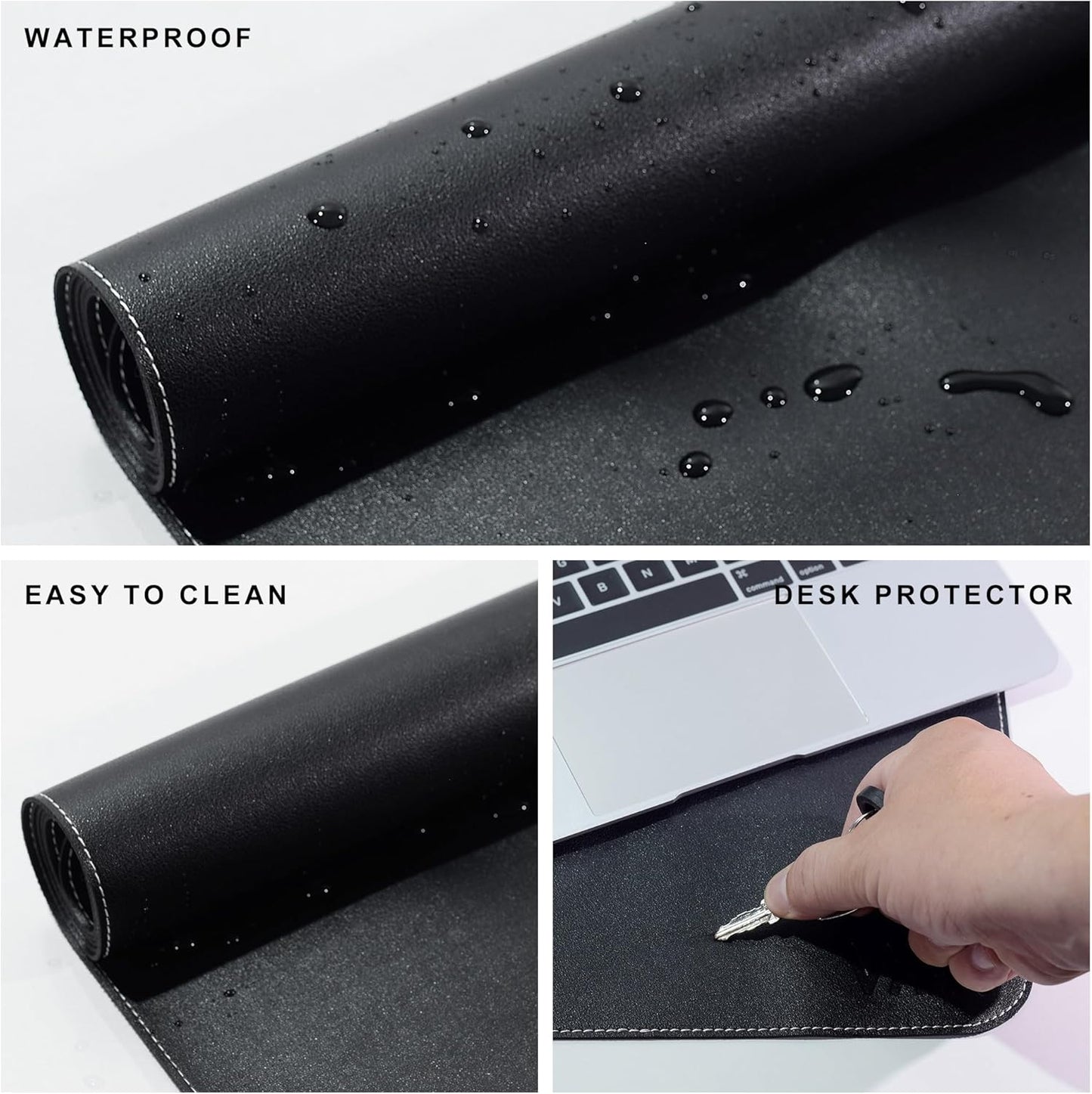 VYAAA Leather Desk Mat,70.8"×23.6" Large Mouse Pad, Desktop Protector for Desk, Multifunctional Keyboard Mouse Pad for Home or Office (Black)