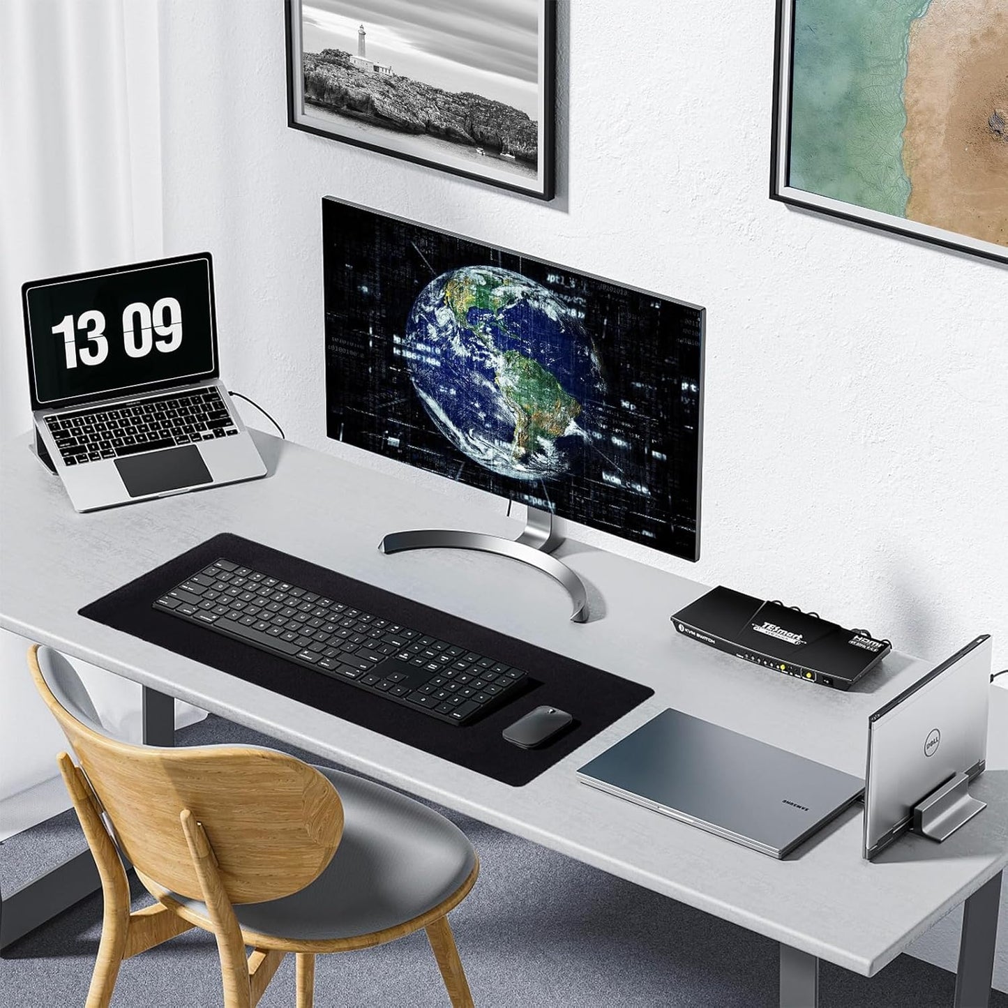 Waterproof Large Gaming Mouse Pad with Durable Stitched Edges, Non-Slip Rubber Base, Grainy Jacquard Mouse Mat Desk Pad for Home Office Gaming, 15.74"x35.43"x0.12", Black