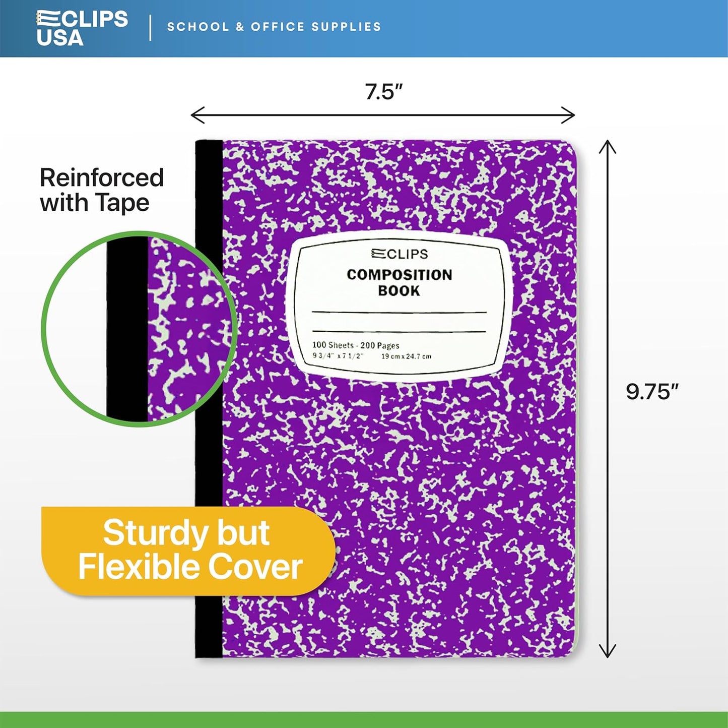 E-CLIPS USA Composition Notebooks, (48 Pack), Wide Ruled Composition Notebook, Marble Composition Notebook, 100 sheets, 200 Pages (48, Purple)