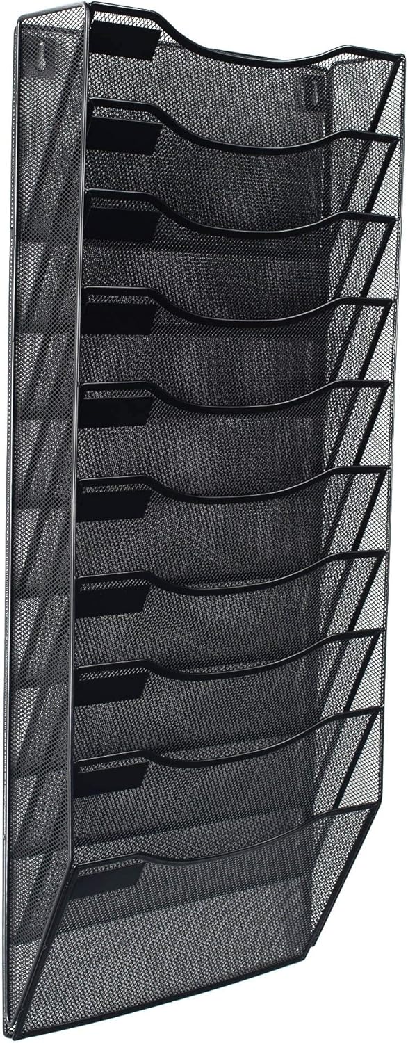 10 Sections Hanging Files Wall Mounted Metal Mesh Document File Organizer Magazine Holder Rack Organizer Racks Multipurpose Use To Display Files, Magazine, Newspapers- Black