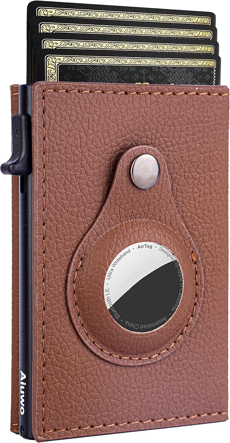 Aiuwo Airtag Wallet for Men,Mens Wallet Card Holder,Smart,Slim,Minimalist Wallet,Credit Cards Holder RFID Blocking Wallet (Airtag Wallet, Lichee Brown)