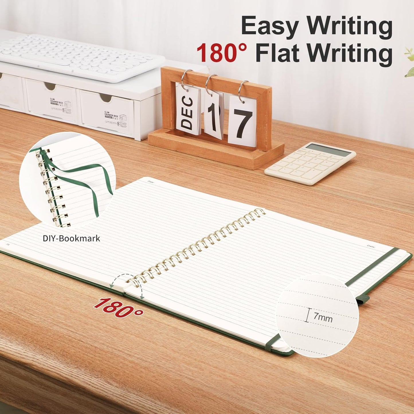 AHGXG Lined Spiral Notebook 8.5" x 11", A4 Large Notebooks for Women Men, Hardcover Leather Notebook College Ruled, 100 GSM Thick Paper, Notebooks for Work School Note Taking Writing, Green