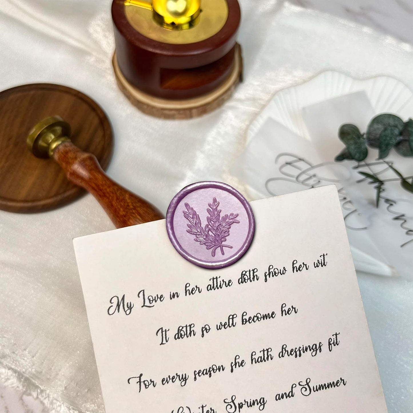 50Pcs Wax Seal Stickers Handmade Envelope Seals Self Adhesive Wax Stickers for Wedding Party Invitations, Envelope, Gift Wrap, Christmas(Rosemary Style, Lilac Purple)