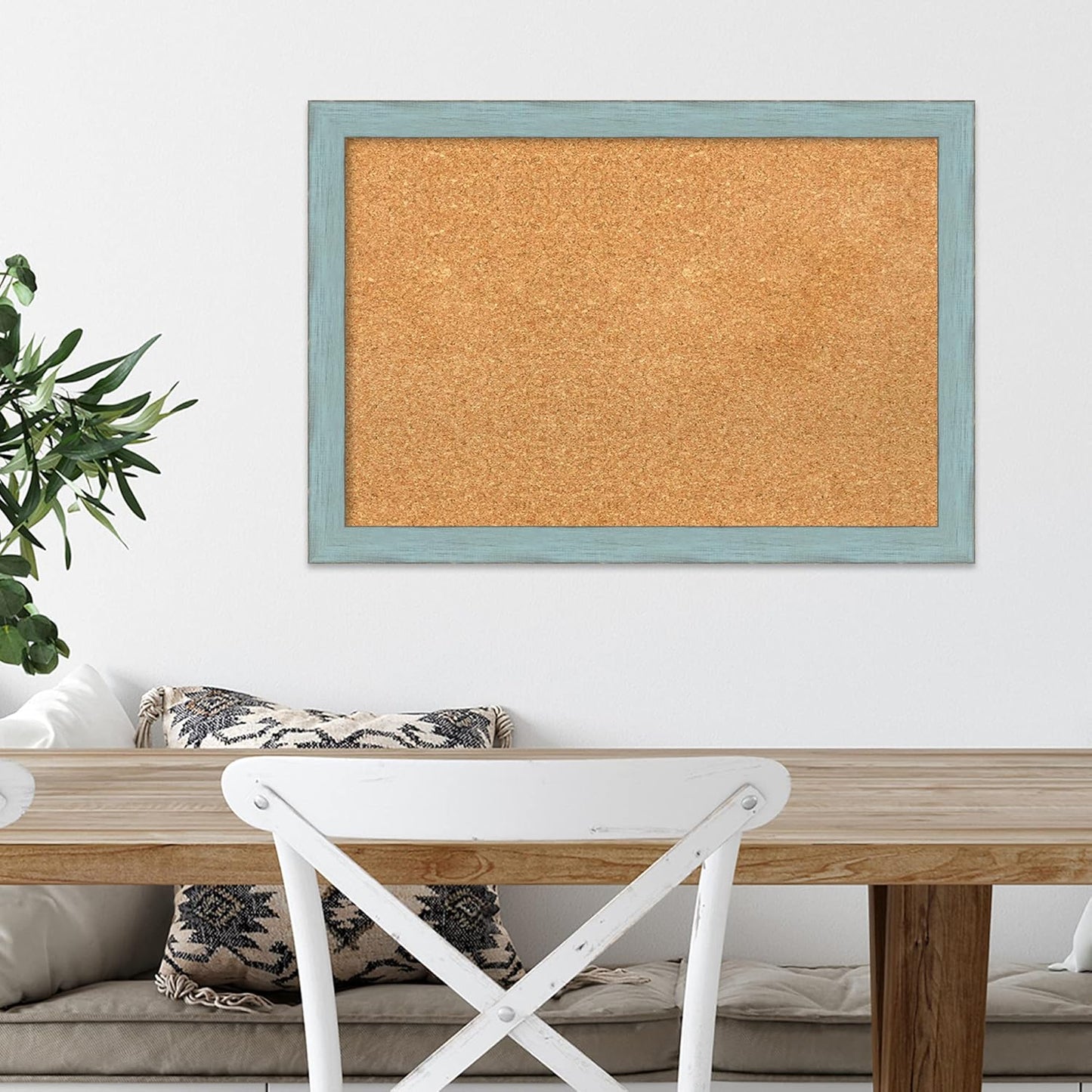 Amanti Art Natural Cork Board for Wall, 18x26 Vision Board with Blue Wood Frame, Medium Corkboard Office Decor for Home Organization, Rustic Farmhouse Corkboard Pinboard to display items for home