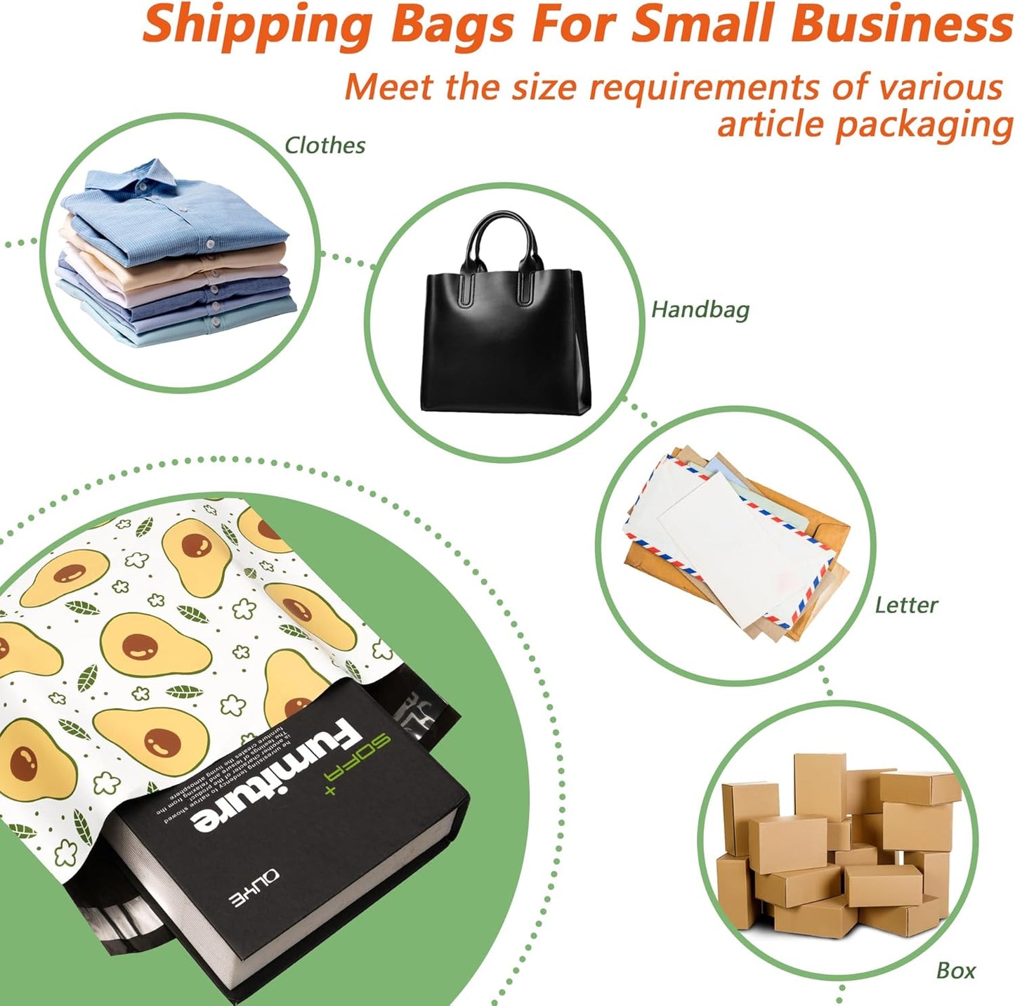 Poly Mailers 10x13 Inch 100 Pcs - Avocado printed Shipping Bags, 2.4mil Thickness, Waterproof and Tear Resistant Mailing Envelopes, Self-Sealing Packaging Bags for Small Business