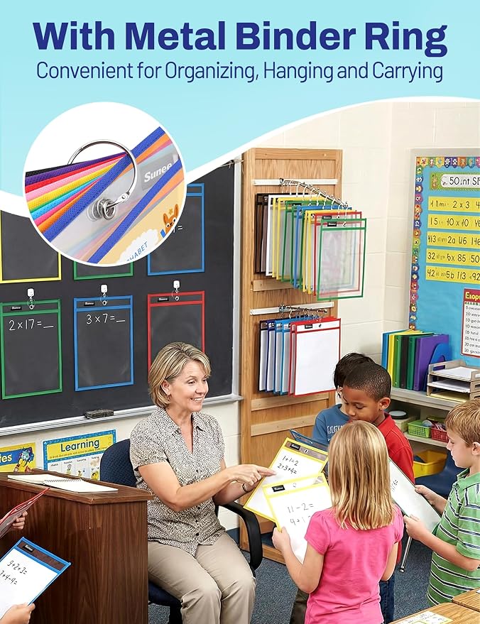 SUNEE 30 Packs Oversized Reusable Dry Erase Pocket Sleeves - Image 6